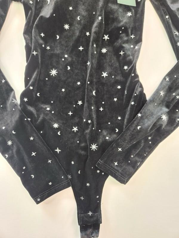 Wild Fable Womens Black Velour Galaxy One Shoulder Open Back Bodysuit Size M Fun