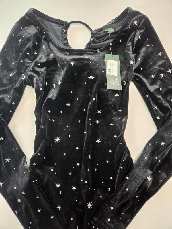 Wild Fable Womens Black Velour Galaxy One Shoulder Open Back Bodysuit Size M Fun