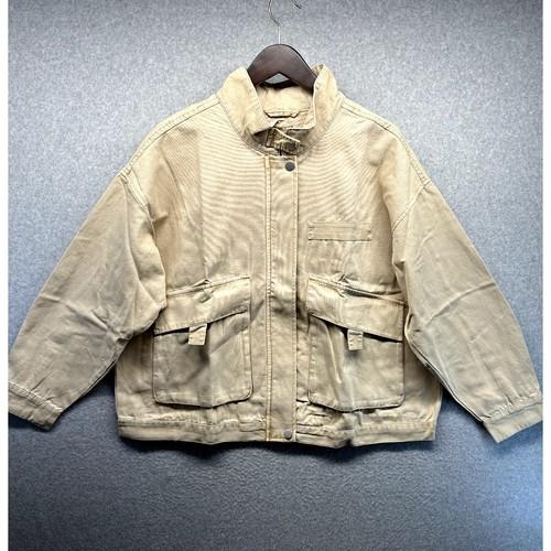 Wild Fable Womens Jacket Cargo Coat Canvas Size Large Bagel Beige Full Zip NWT