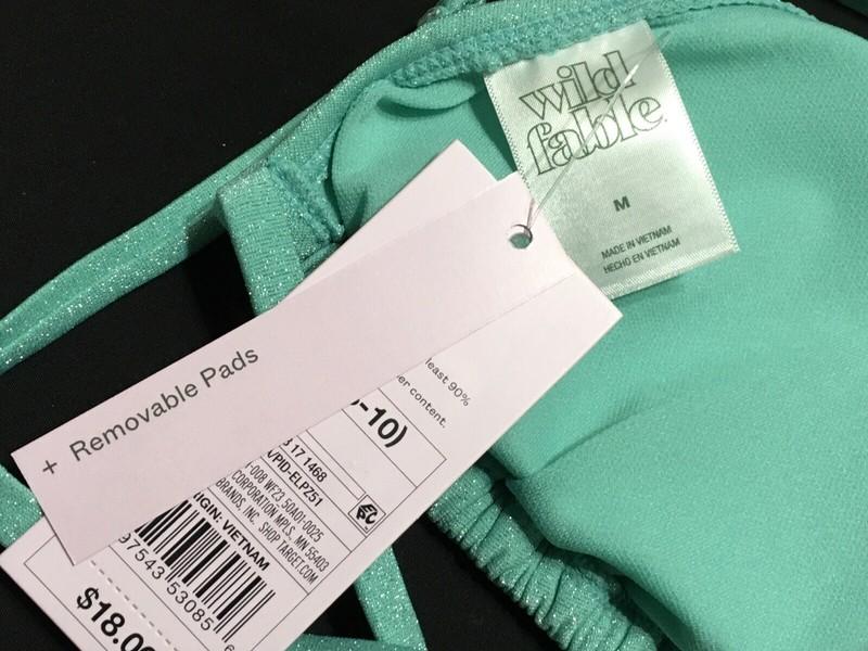 Wild Fable Womens M 8-10 Sparkle Aqua Beaded Strap Triangle Bikini Tie Top