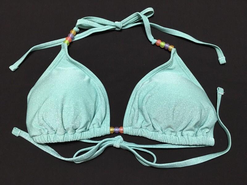 Wild Fable Womens M 8-10 Sparkle Aqua Beaded Strap Triangle Bikini Tie Top