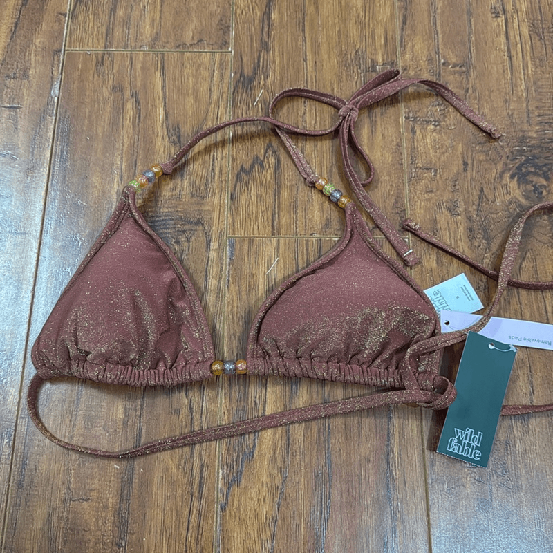Wild Fable XS (0-2) Solid Brown Sparkly Beaded Bikini Triangle Top Swim