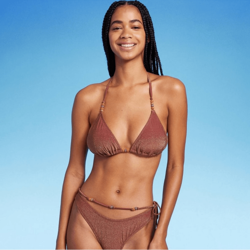 Wild Fable XS (0-2) Solid Brown Sparkly Beaded Bikini Triangle Top Swim
