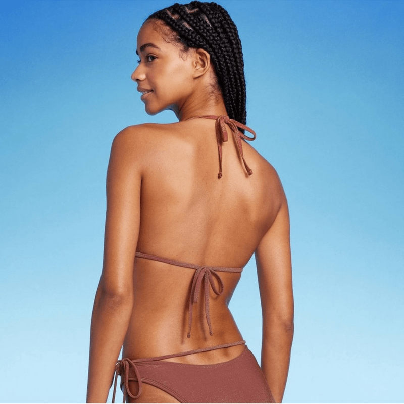 Wild Fable XS (0-2) Solid Brown Sparkly Beaded Bikini Triangle Top Swim