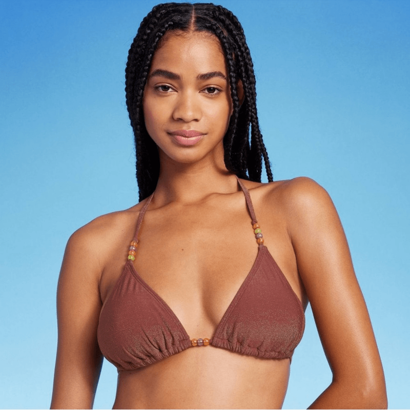 Wild Fable XS (0-2) Solid Brown Sparkly Beaded Bikini Triangle Top Swim