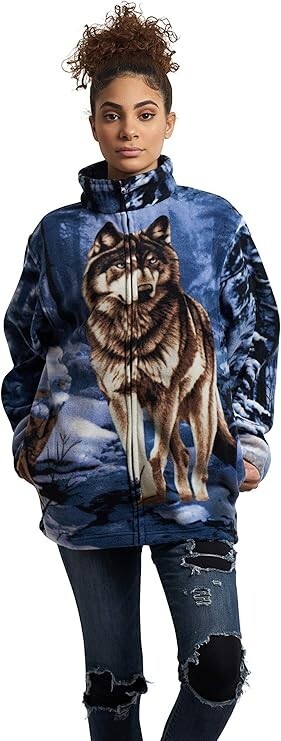 Wildkind Snow Grey Wolf Jacket Wolves Howling Moon Lone Blue Sweater M-4X