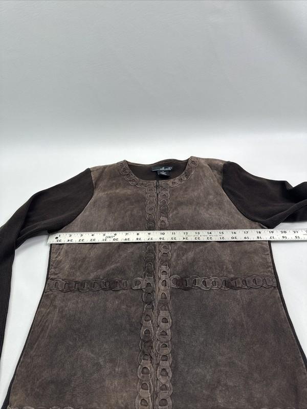 Willi Smith Brown Suede And Cotton Zip Front Sweater Jacket Womans Size Medium