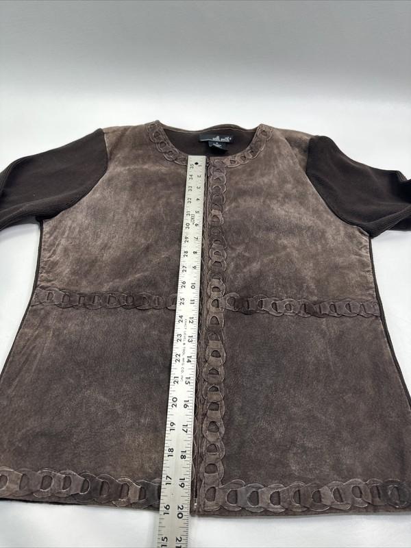 Willi Smith Brown Suede And Cotton Zip Front Sweater Jacket Womans Size Medium