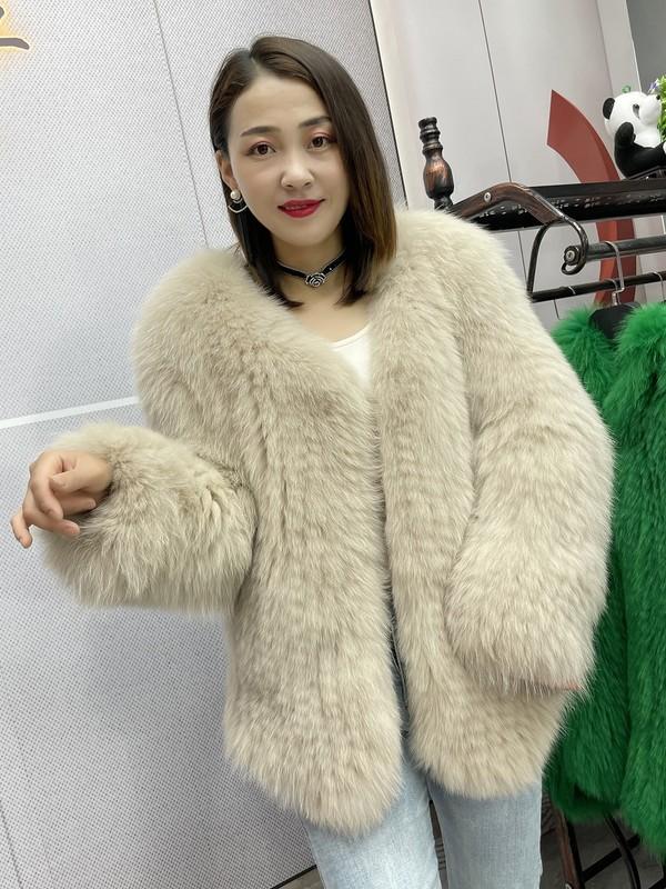 Winter Double Sided Fox Fur Grass Jacket Women's Coat Long V-neck Real Fur Coat