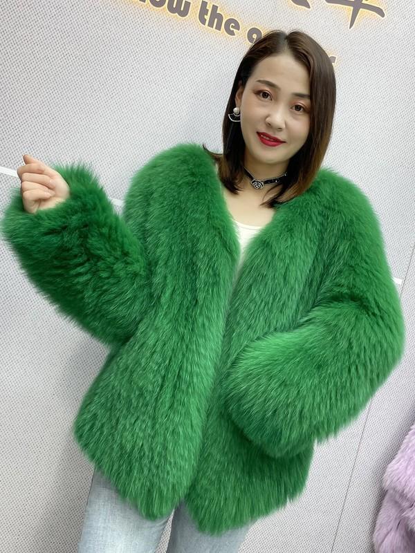 Winter Double Sided Fox Fur Grass Jacket Women's Coat Long V-neck Real Fur Coat