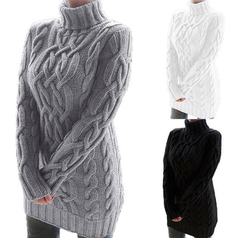 Winter Ladies Dress Long Sweater Casual Pullover Warm Knitted Women Jumper