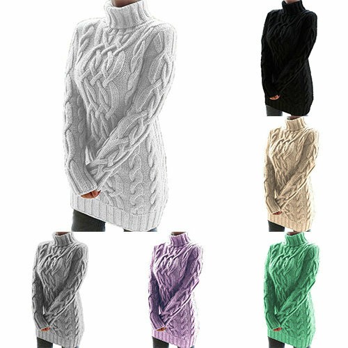 Winter Ladies Dress Long Sweater Casual Pullover Warm Knitted Women Jumper