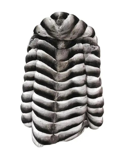 Winter Women's Genuine Chinchilla Rex Rabbit Fur Coat Hooded Warm Thick Overcoat