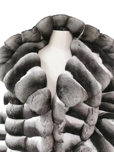 Winter Women's Genuine Chinchilla Rex Rabbit Fur Coat Hooded Warm Thick Overcoat