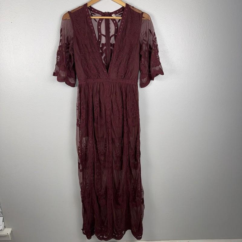 Wishlist Maxi Dress Overlay Romper Womens M Deep V Lace Whimsygoth Boho Romantic