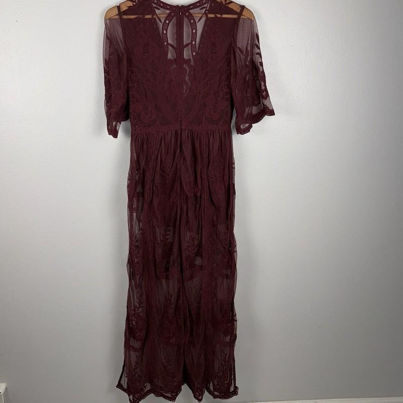 Wishlist Maxi Dress Overlay Romper Womens M Deep V Lace Whimsygoth Boho Romantic