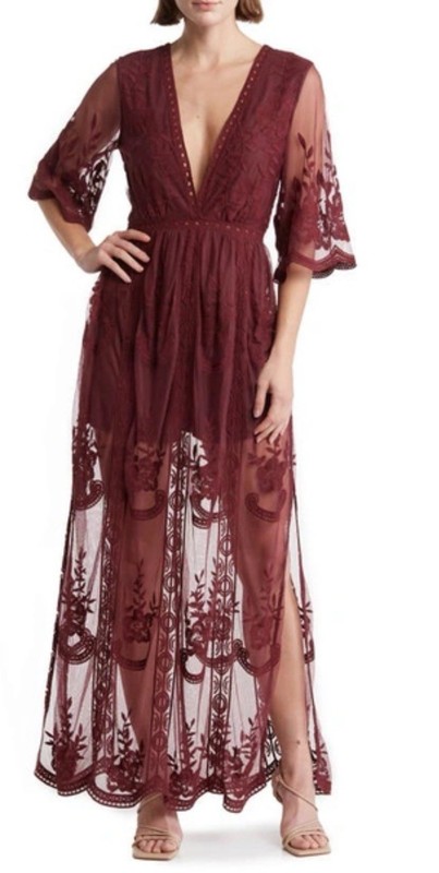 Wishlist Maxi Dress Overlay Romper Womens M Deep V Lace Whimsygoth Boho Romantic