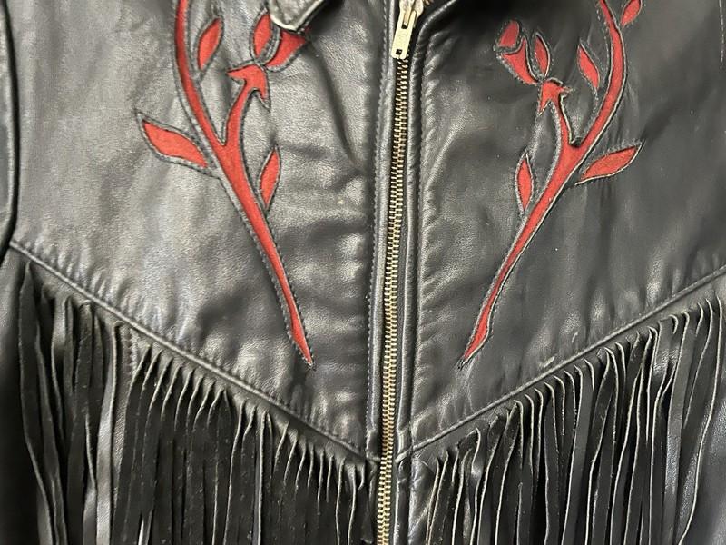 Wmns Sz10 Vintage Branded Garments Black Motorcycle Jacket Red Rose Inlay Corset