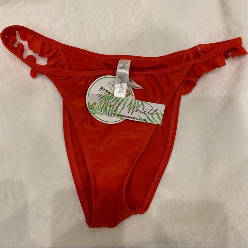Wolf & Whistle Exclusive Red Beach Bikini Bottom with Ruffle Sides NWT Size 4