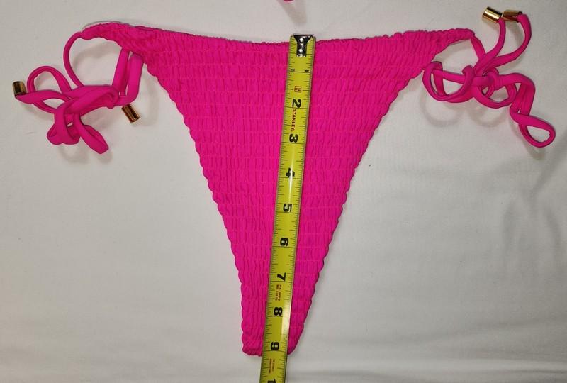 Woman Hot Pink Ruched Bikini Set Strapless & High Rise Waist Bottom Size S