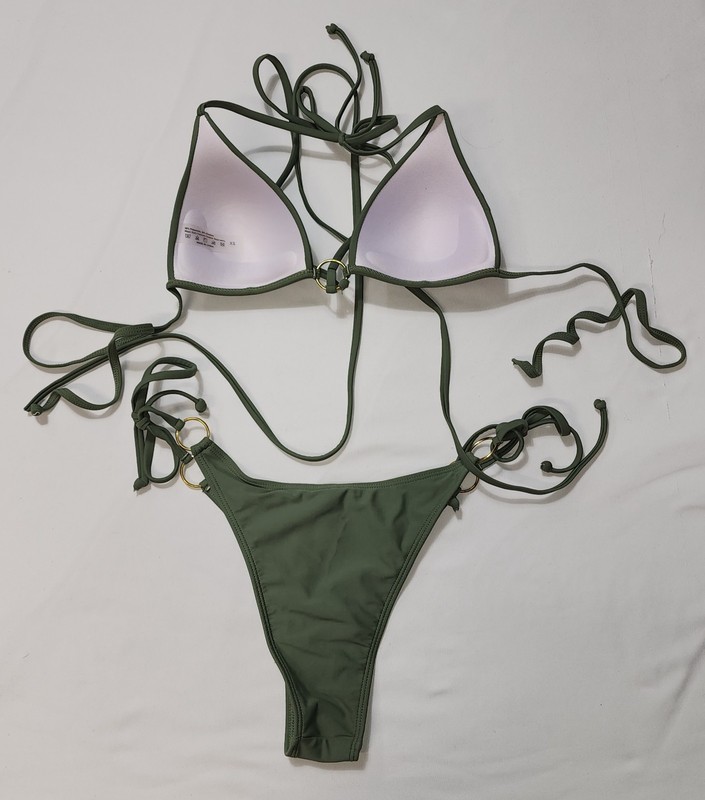 Woman Olive Green Bikini Set - Push Up Top Strappy Size XS