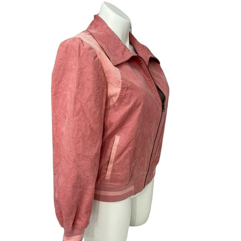 Woman Within Coat Womens 16W Corduroy Baseball Jacket Zip Up Lined Peach Pink
