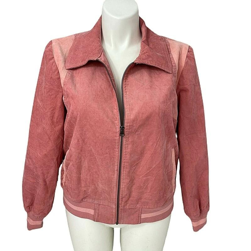 Woman Within Coat Womens 16W Corduroy Baseball Jacket Zip Up Lined Peach Pink