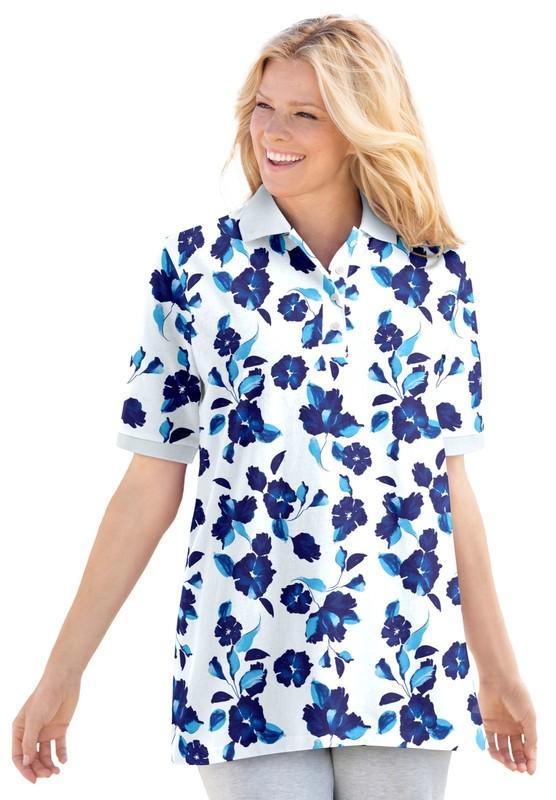 Woman Within Plus Size Elbow-Sleeve Polo Tunic