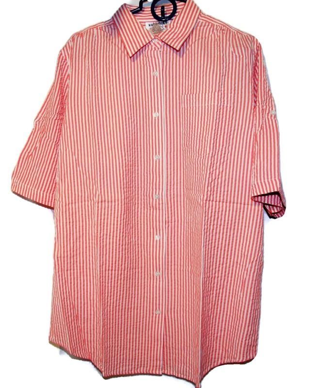 Woman Within Seersucker Bigshirt Button Tab SS Stripe Mango White 14 / 16 M