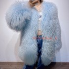 Women 100% Real Mongolian Lamb Fur Coat Real Fur Mid-length Jacket Warm Overcoat