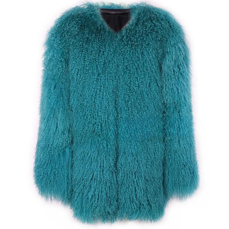 Women 100% Real Mongolian Lamb Fur Real Fur Mid-length Jacket Coat Warm Overcoat