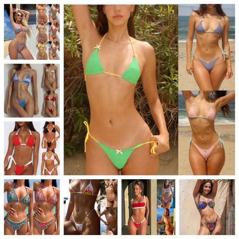Women 2 pcs Micro Bikini set lace up Swimwear Beachwear push up Bra Bathing suit