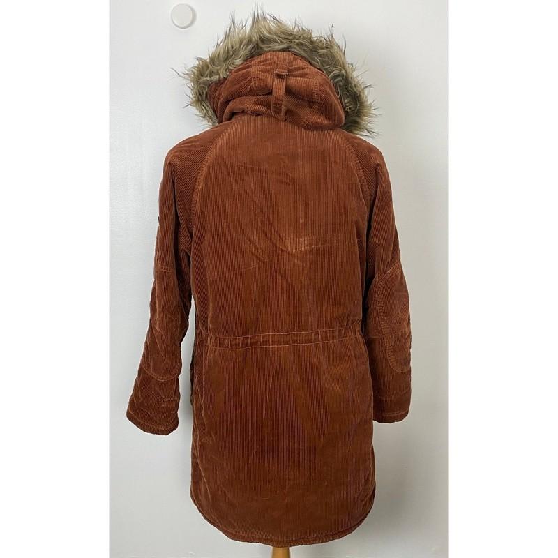 Women AEO American Eagle Corduroy Cotton Fur Hood Parka Coat Jacket M