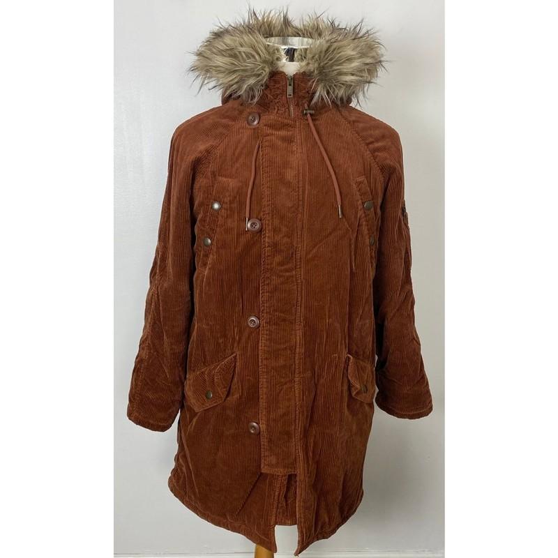 Women AEO American Eagle corduroy cotton fur hood parka coat jacket M