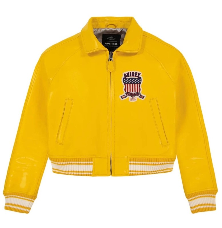 Women Avirex Yellow Real Bomber American Flight Jacket Leather Jacket For Ladies