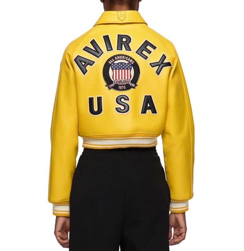 Women Avirex Yellow Real Bomber American Flight Jacket Leather Jacket For Ladies