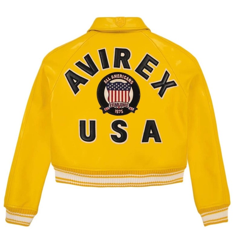 Women Avirex Yellow Real Bomber American Flight Jacket Leather Jacket for Ladies
