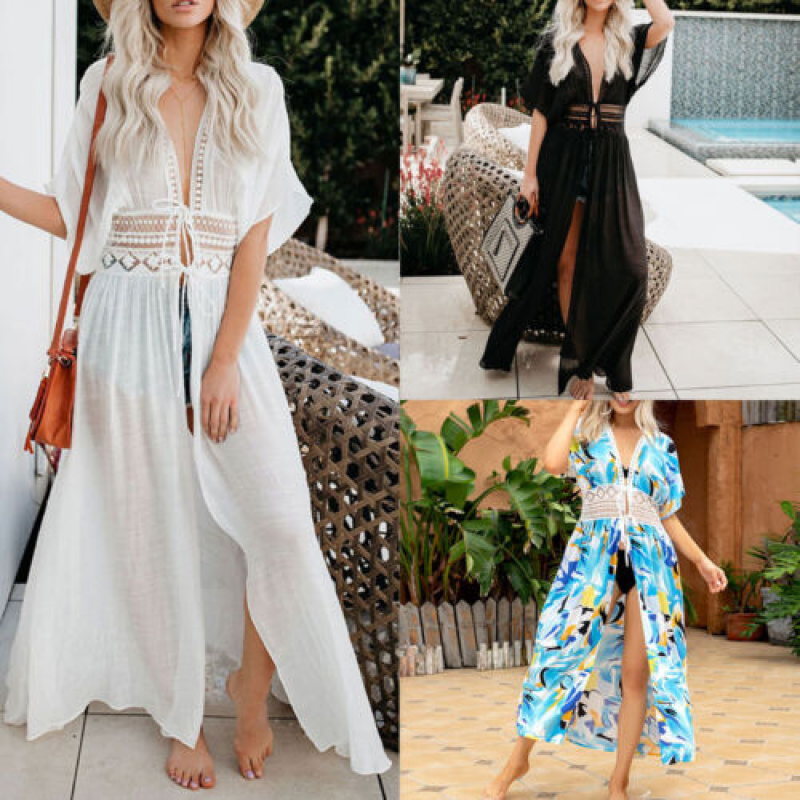 Women Bikini Cover Up Swimwear Beach Maxi Wrap Skirt Sarong Kimono Kaftan Dress