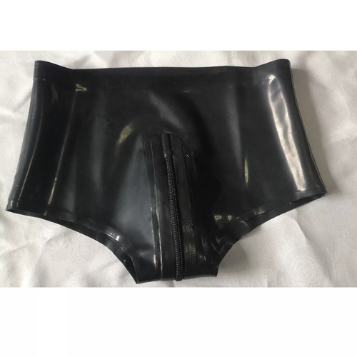 Women Black Latex Panties With Crotch Zip Rubber Shorts Underwear Handmade BDSM