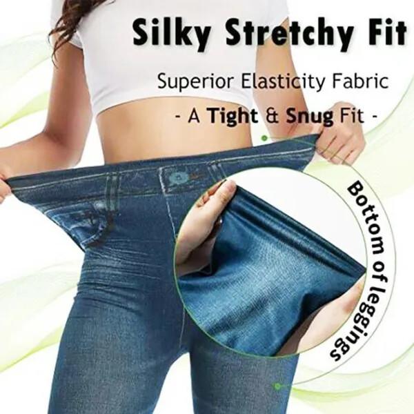 Women Blue Faux Denim Jeans High Waist Skinny Jeggings Leggings Pencil Pants