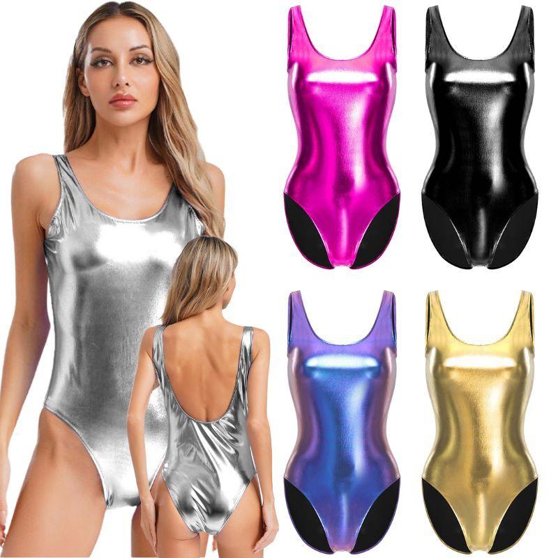Women Bodysuit Rave Jumpsuit Holographic Leotard Yoga Sexy Shiny Metallic Adult