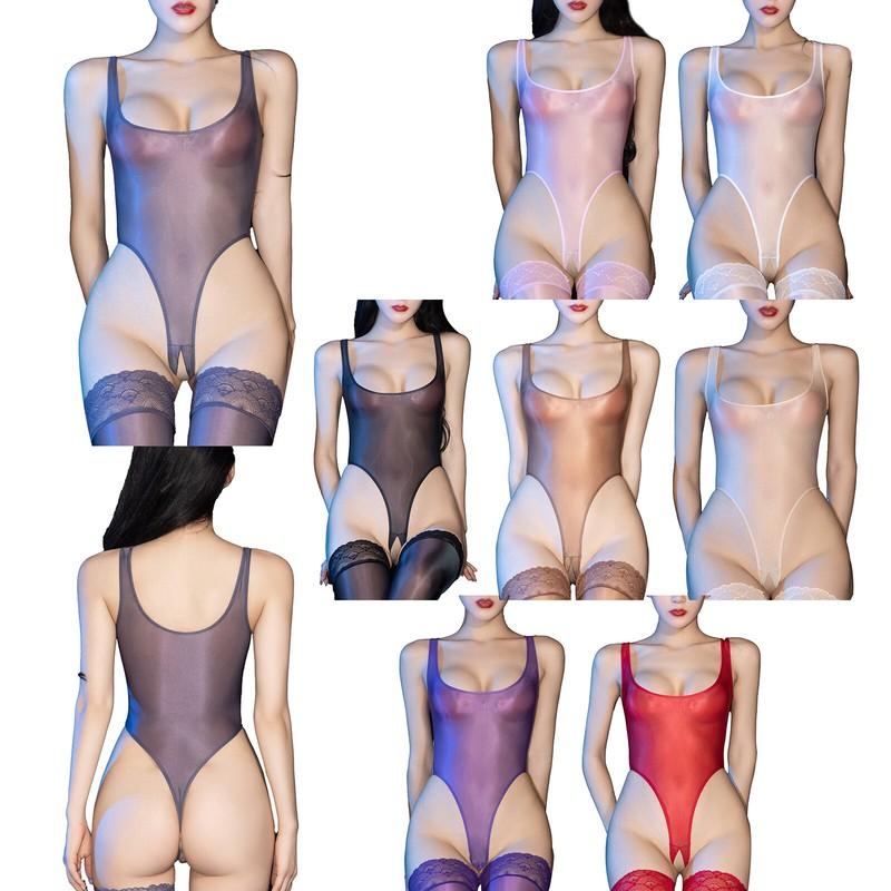 Women Bodysuit Swimsuits Crotchless See-through High Cut Leotards Sleepwear