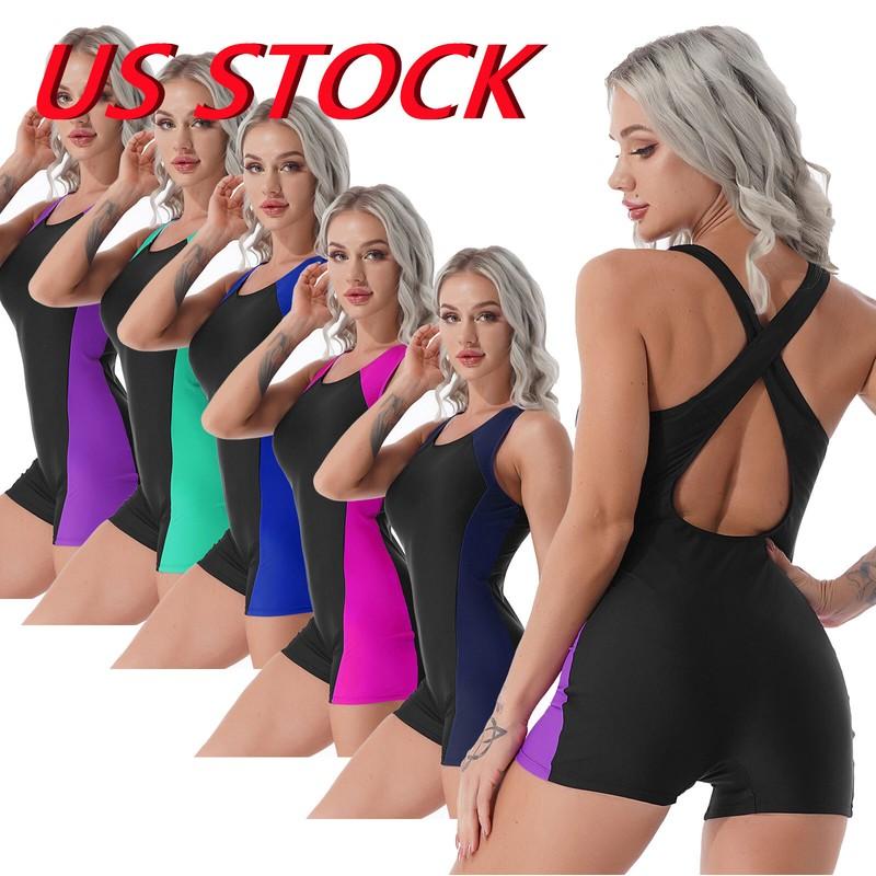 Women Boyleg Swimsuit Straps Cross Tummy Control Swimwear Swimming Costume