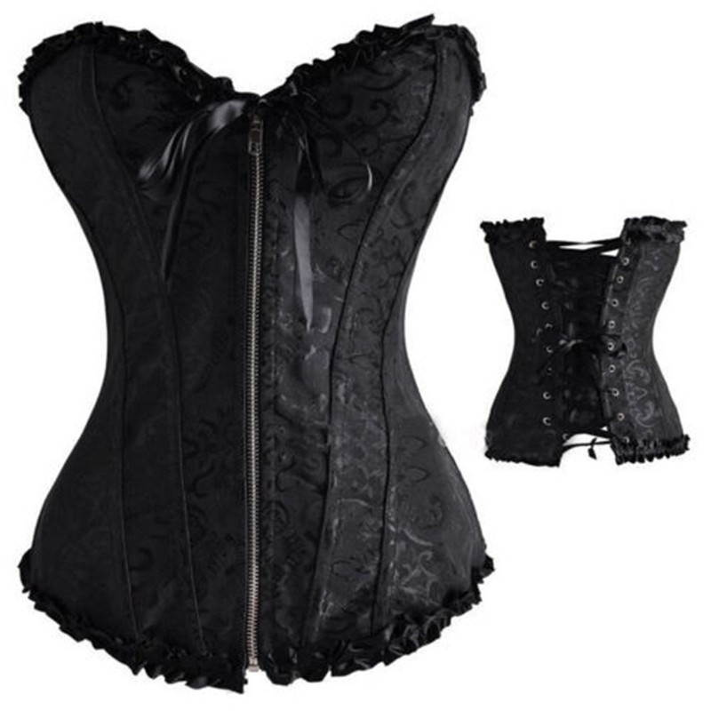 Women Bustier Black Steampunk Corset Waist Trainer Cincher Gothic Set Plus Size