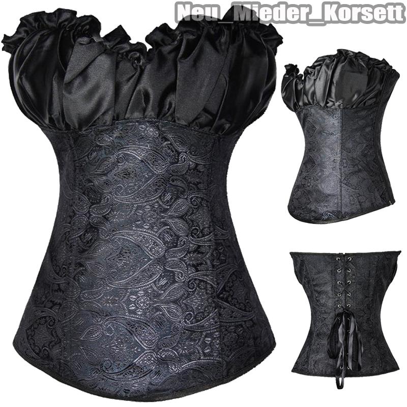 Women Bustier Black Steampunk Corset Waist Trainer Cincher Gothic Set Plus Size