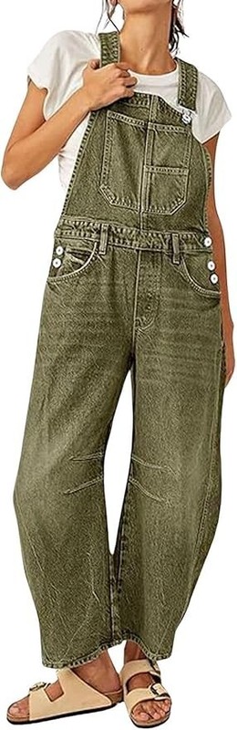 Women Casual Loose Baggy Jeans Pants Sleeveless Bib Jumpers With Pockets Barrel