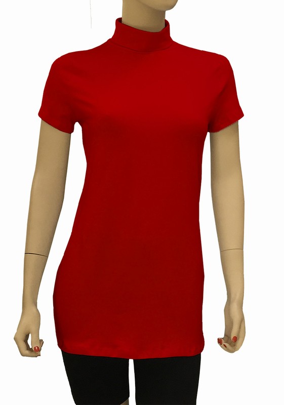 Women Cotton Spandex Short Sleeve Fold Over Turtleneck Tunic by Emily Chen USA