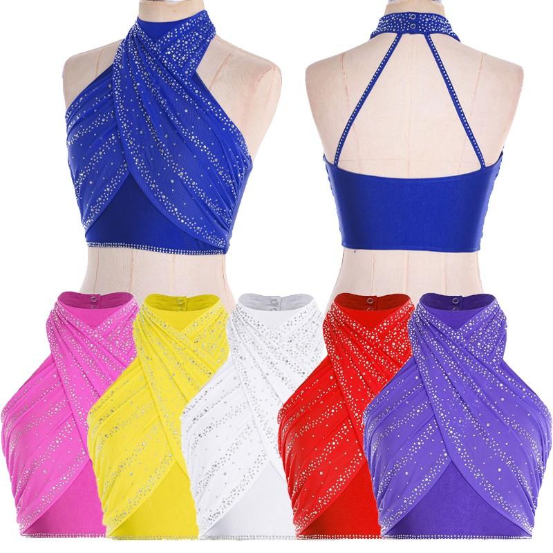 Women Crop Tops Stand Collar Tank Top Strappy Shirt Halter Blouse Latin Mesh