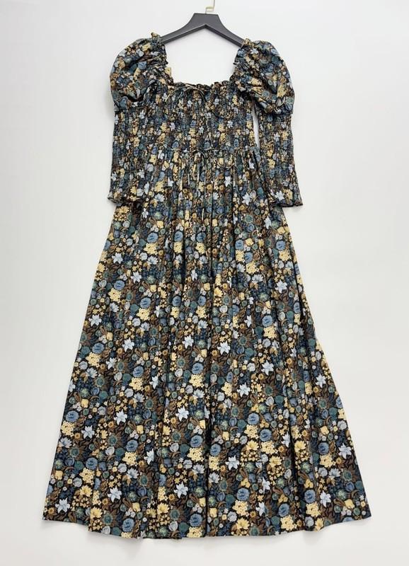 Women Doen Cotton Square Neck Floral Embellished A-line Midi Dress