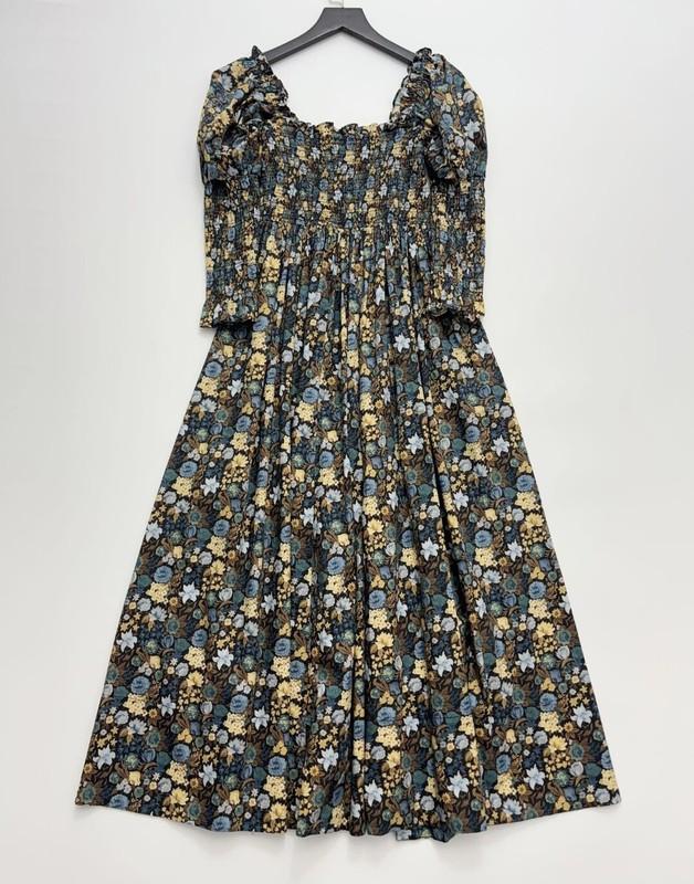 Women Doen Cotton Square Neck Floral Embellished A-line Midi Dress